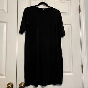 Eileen Fisher Tunic Tencel Black Dress Size Small Pockets Travel Minimalist USA
